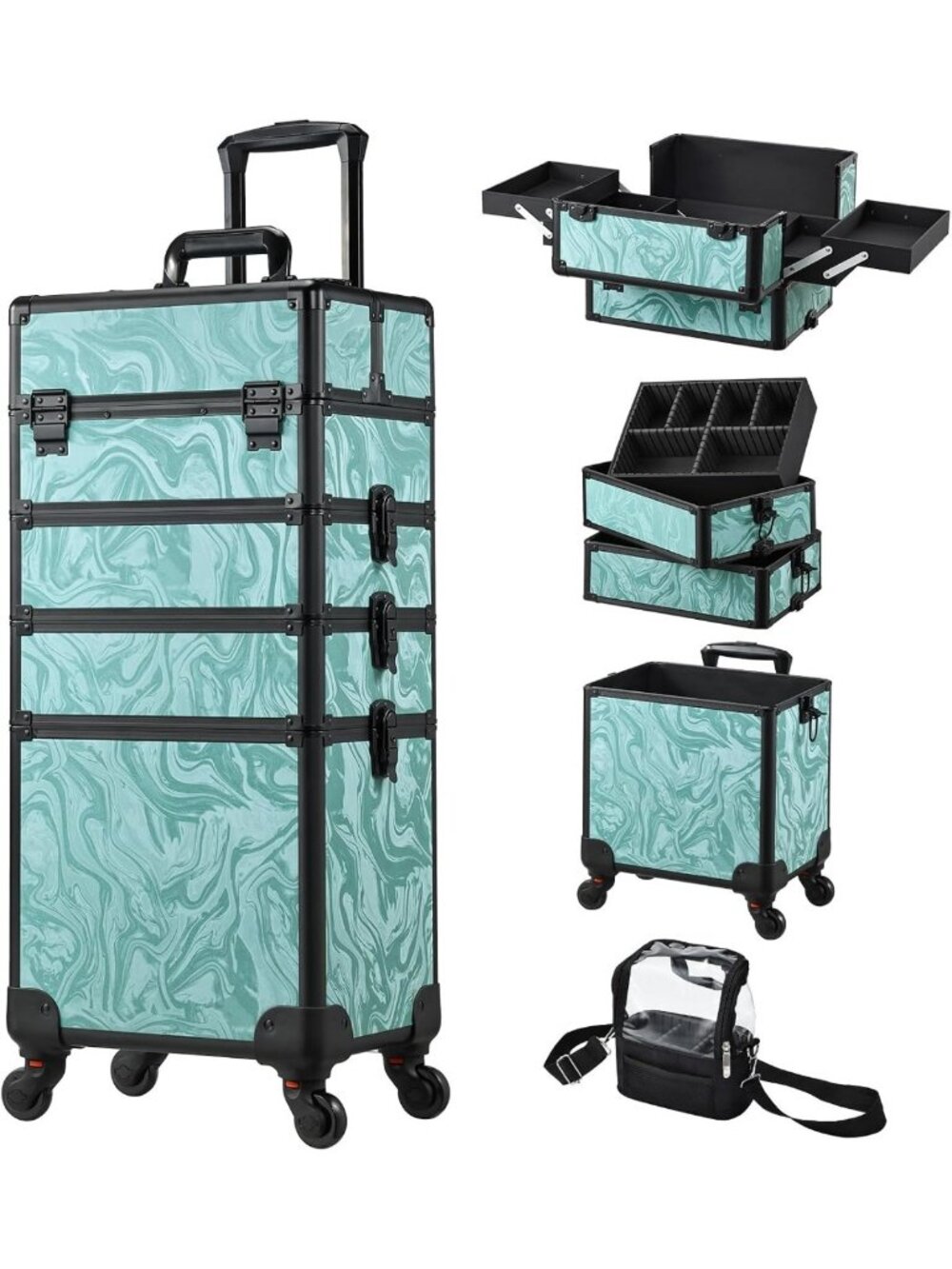Stagiant Rolling Makeup Case 4 in 1 Cosmetology Case on Wheels Makeup Travel
